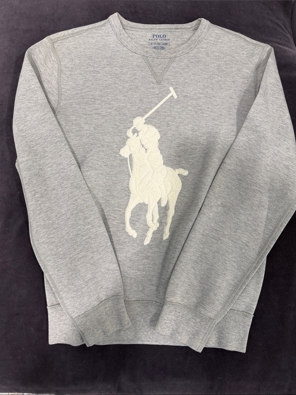 Polo by Ralph Lauren Heather Gray Crewneck with cream logo print.